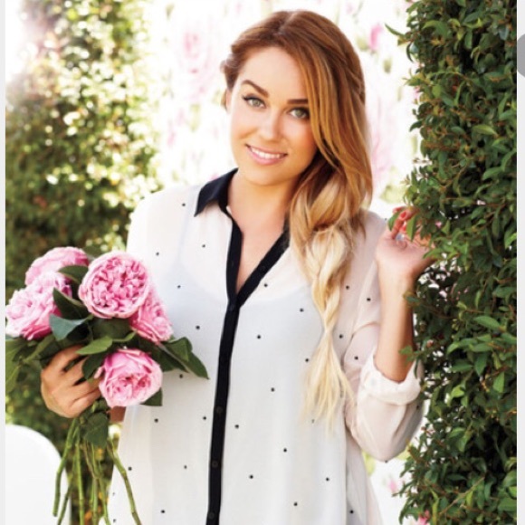 LC Lauren Conrad Tops - LAUREN CONRAD Polka Dot Cream & Black Stud Blouse